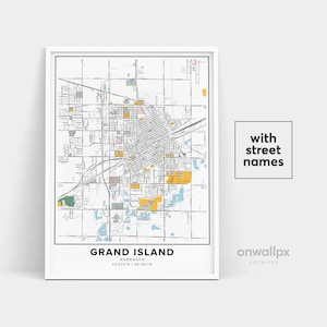 Grand Island Karte Druck, Straßennamen Grand Island Karte Druck, Karte von Grand Island, Stadt Karte Kunst, Grand Island Nebraska Karte, Reisegeschenk Poster