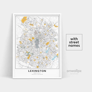 Impressão de mapa de Lexington, impressão de nomes de ruas Lexington, mapa imprimível de Lexington, arte do mapa da cidade, arte do mapa de Lexington Kentucky, pôster de presente de viagem