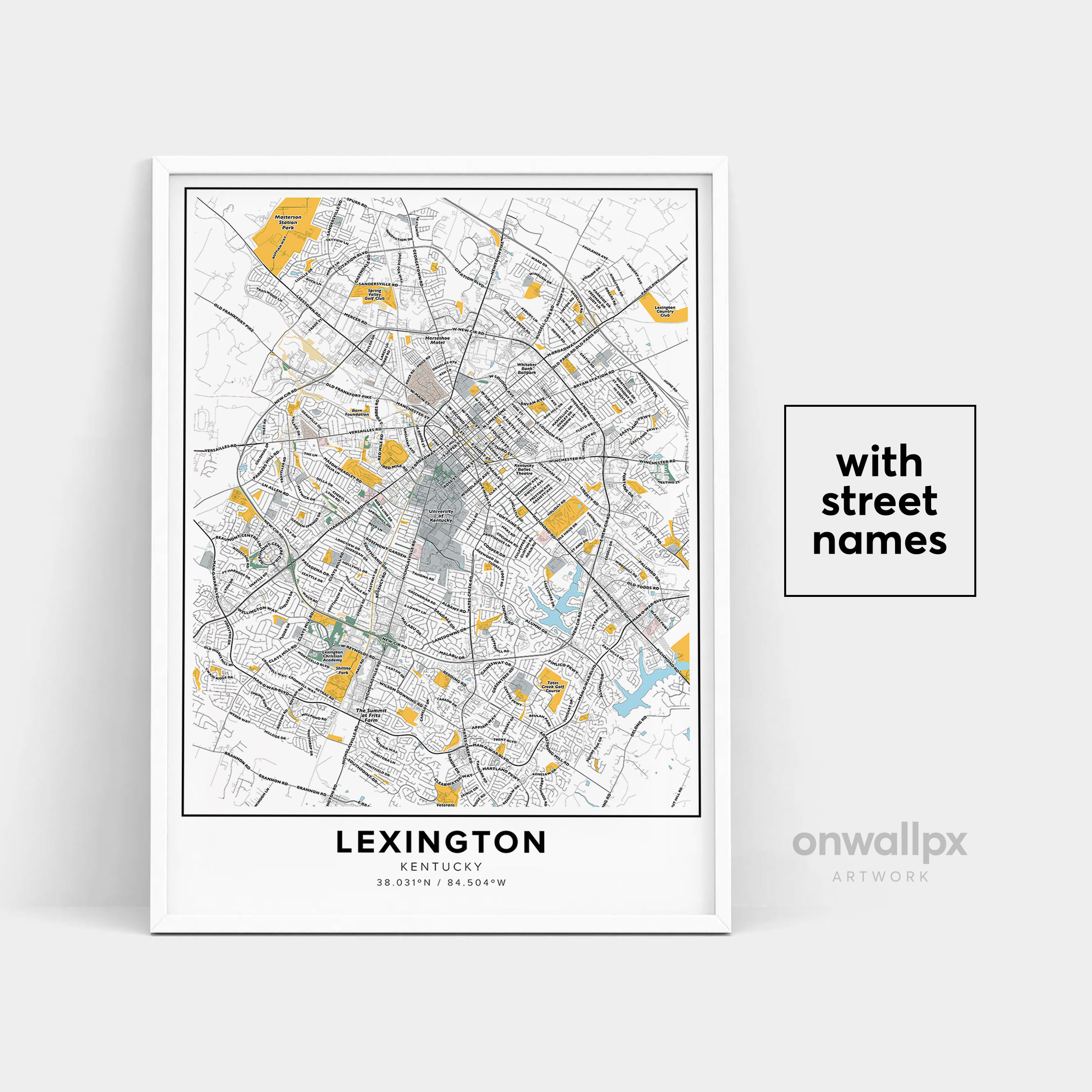 Lexington Map Print, Street Names Lexington Print, Printable Map of