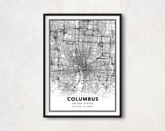 Stadtplan von Columbus, minimalistisches Wandbild, Reisegeschenkposter