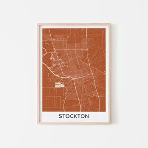 Stockton Karte Kunstdruck, Stockton Rost Farbe Karte Poster, Stockton Geschenk Wandkunst, neutrale Farben Karte von Stockton, Innenwand-Dekor - RM09