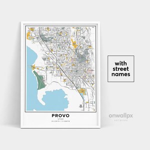 Provo Map Print, Noms de rue Provo Print, Carte imprimable de Provo, City Map Art, Provo Utah Map Art, Affiche cadeau de voyage