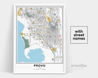 Provo Map Print, Street Names Provo Print, Printable Map Of Provo, City Map Art, Provo Utah Map Art, Travel Gift Poster