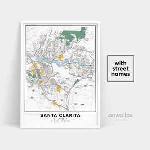 Santa Clarita Karte Drucken, Straßennamen Santa Clarita, Karte von Santa Clarita Stadt Karte Kunst, Santa Clarita Kalifornien Karte Kunst Reise Geschenk Poster