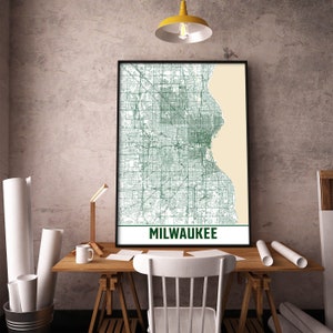 Impressão de mapa de Milwaukee, arte de parede de mapa de Milwaukee Wisconsin, impressão de decoração de Milwaukee, impressão de pôster mapa de Milwaukee, arte de mapa da cidade pôster de presente de viagem
