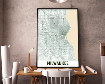Milwaukee Karte Druck, Milwaukee, Milwaukee Karte Wandkunst, Milwaukee Dekor Druck, Poster Druck Karte von Milwaukee, Stadt karte Kunst Reise Poster