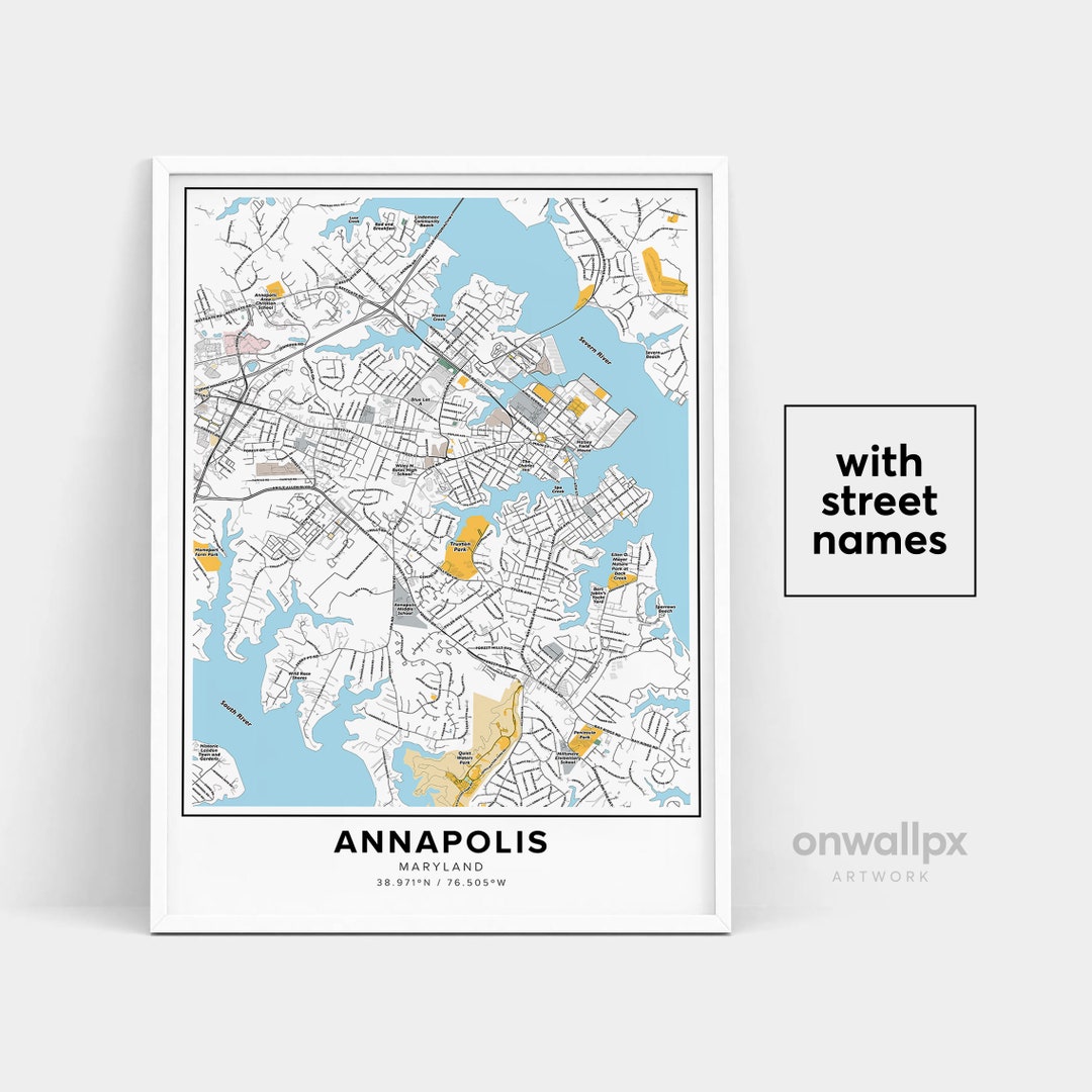 Annapolis Map Print, Street Names Annapolis Print, Printable Map of
