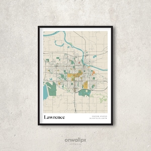 Lawrence Map Poster, Retro Lawrence Decor, Vintage Lawrence Gift Poster Wall Art, Retro Lawrence Map of Lawrence Kansas, Interior Wall Decor