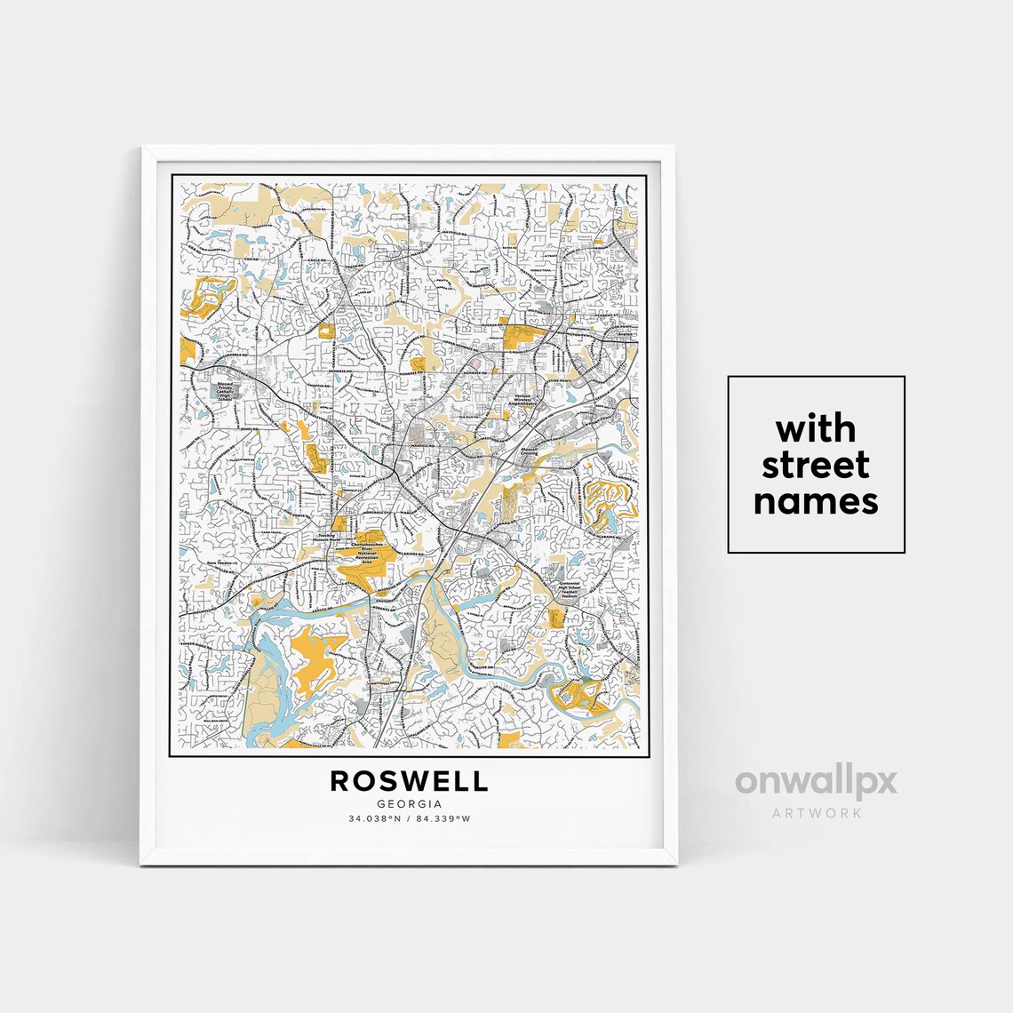 Rodwell Map Roswell Map Print, Street Names Roswell Print, Printable Map of Roswell ...