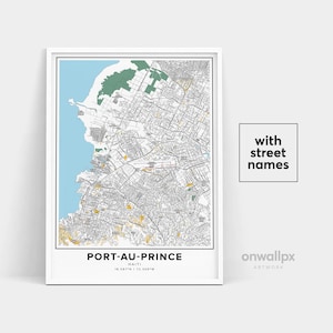 Impressão de mapa de Porto Príncipe, nomes de ruas Impressão de Porto Príncipe, mapa de Porto Príncipe, arte do mapa da cidade, mapa de Porto Príncipe Haiti, pôster para presente