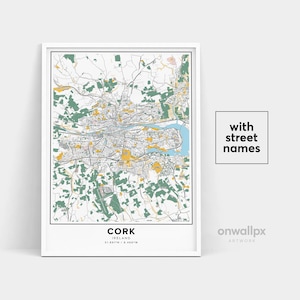 Impressão de mapa de cidade de cortiça, impressão de cortiça de nomes de ruas, mapa de cortiça imprimível, arte de mapa de cidade, arte de mapa de Irlanda de cortiça, pôster de presente de viagem