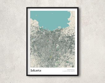 Retro Jakarta Map Poster, Vintage City Wall Art