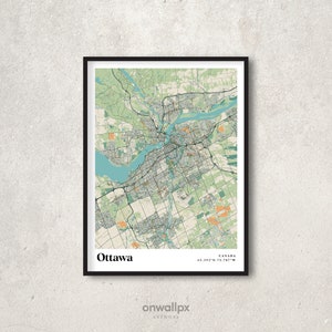 Ottawa Druckkarte, Retro Ottawa Karte Poster, Vintage Ottawa Straßen Karte Kunst, Geschenkkarte von Ottawa Alberta, Kanada Ottawa Wanddekor, RC104