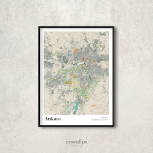 Impression d'affiche de carte d'Ankara, décor de carte d'Ankara rétro, carte cadeau vintage d'Ankara, carte rétro d'Ankara, Turquie, art mural intérieur