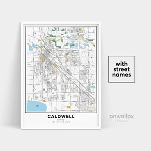 Impressão de mapa de Caldwell, impressão de nomes de ruas de Caldwell, mapa imprimível de Caldwell, arte de mapa da cidade, arte de mapa de Caldwell Idaho, pôster de presente de viagem
