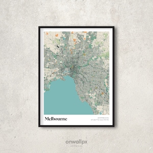 Melbourne Map Poster, Retro Melbourne Decor, Vintage Melbourne Gift Poster Wall Art, Retro City Map of Melbourne, Interior Wall Decor - RC15