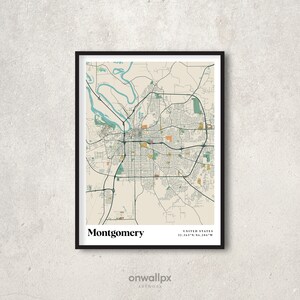 Montgomery Druck Karte, Retro Montgomery Karte Poster, Vintage Montgomery Straßen Karte, Geschenk Karte Montgomery Alabama, Montgomery Wand dekor, RC82