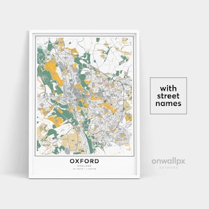 Impressão de mapa de Oxford, impressão de nomes de ruas Oxford, mapa imprimível de Oxford, arte de mapa de cidade, arte de mapa de Oxford Inglaterra, pôster de presente de viagem