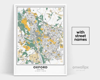 Oxford Map Print with Street Names, City Map Art