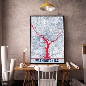 Impressão de mapa de Washington DC, arte de parede de mapa de Washington DC Columbia, decoração de Washington, mapa de impressão de Washington DC, arte de mapa da cidade, pôster de presente de viagem