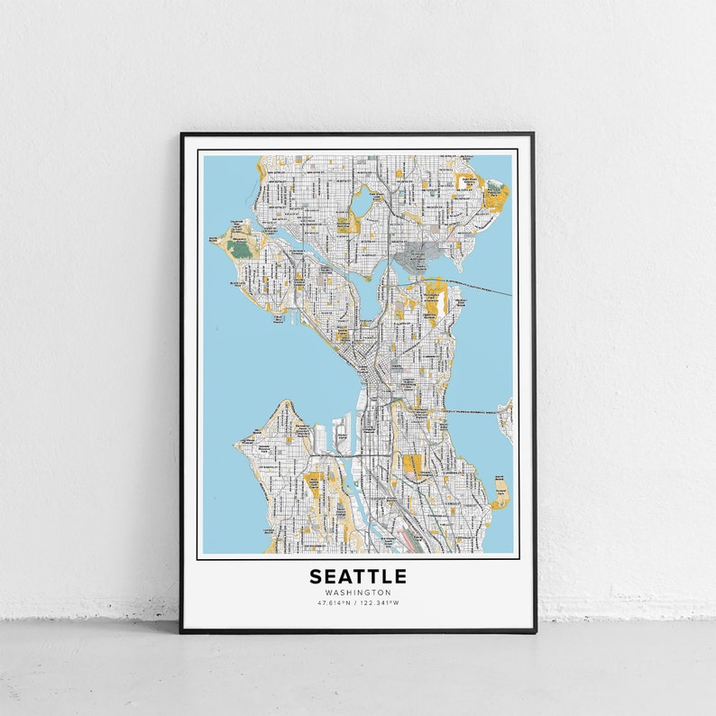 Seattle Map Print Street Names Seattle Print Printable Map | Etsy
