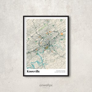 Poster impression carte Knoxville, décoration carte Knoxville rétro, art cadeau Knoxville vintage, carte rétro de la ville de Knoxville Tennessee, décoration murale, RC75