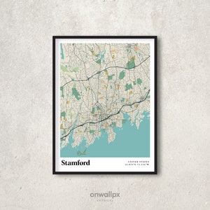 Stamford Map Print Poster, Retro Stamford Map Art, vintage Stamford Gift Wall Art, Retro Map Stamford Connecticut Interior Wall Decor, RC101