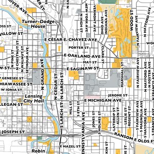 Lansing Map Print, Street Names Lansing Print, Printable Map of Lansing ...