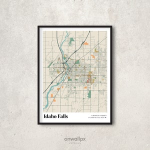 Idaho Falls Print Map, Retro Idaho Falls Map Poster, Vintage Idaho Falls Map Art, Gift Map Idaho Falls Travel, Idaho Falls Wall Decor, RC66