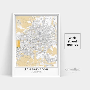 San Salvador Map Print, Street Names San Salvador Print, Map Of San Salvador, City Map Art, San Salvador Map Art, Travel Gift Poster