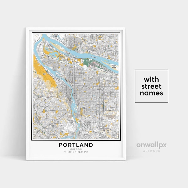 Portland Map Print, Street Names Portland Print, Printable Map Of Portland, City Map Art, Portland Oregon Map Art, Travel Gift Poster