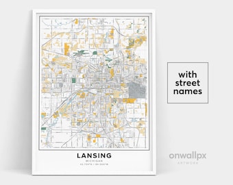 Lansing Map Print Street Names Lansing Print Printable Map - Etsy