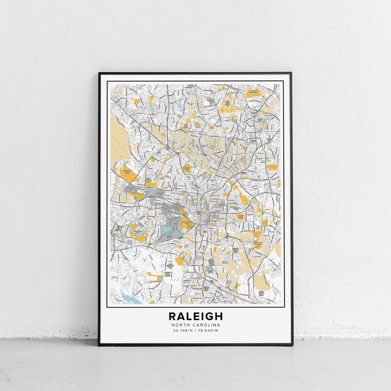 Raleigh Map Print Street Names Raleigh Print Printable Map - Etsy