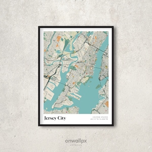 Impressão de mapa de Jersey City Decoração de mapa retrô de Jersey City, arte de parede de presente vintage de Jersey City, decoração de parede interna de mapa retrô de Jersey City NJ, RC44