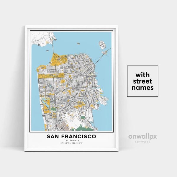 San Francisco Map Print, Noms de rue San Francisco Print, Carte De San Francisco, City Map Art, San Francisco California Map, Poster cadeau