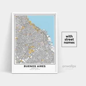 Impressão de mapa de Buenos Aires, impressão de nomes de ruas de Buenos Aires, mapa da cidade de Buenos Aires, arte de mapa, pôster de presente de viagem de arte de mapa de Buenos Aires Argentina