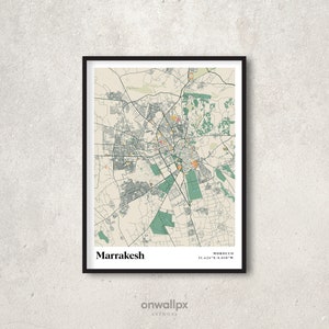 Affiche de carte de Marrakech, Décor de carte de Marrakech rétro, Vintage Marrakech Gift Wall Art, Retro City Map Marrakech Maroc Interior Wall Decor, RC35