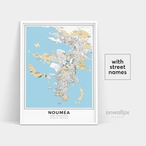 Impressão de mapa de Noumea, impressão de nomes de ruas de Noumea, mapa imprimível de Noumea, arte de mapa da cidade, arte de mapa de Noumea, Nova Caledônia, pôster de presente de viagem