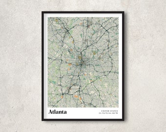 Atlanta Karte Drucken Poster, Retro Atlanta Karte Dekor, Vintage Atlanta Geschenk Wandkunst, Retro Stadt Karte von Atlanta Georgia, Innendekoration