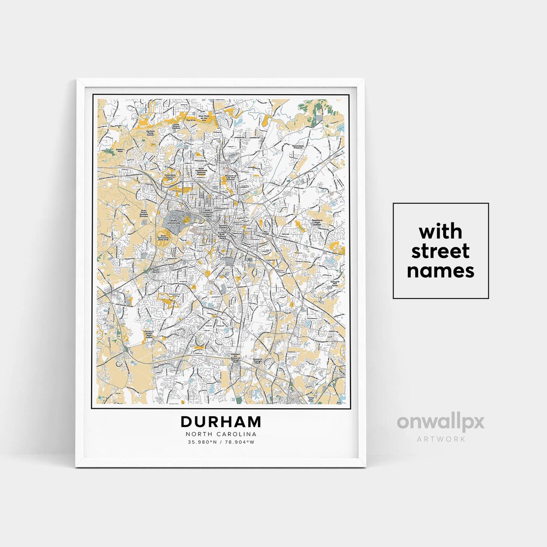 Durham Map Print, Street Names Durham Print, Printable Map of Durham