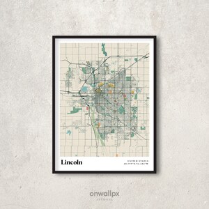 Affiche impression carte Lincoln, décoration carte Lincoln rétro, art mural cadeau Lincoln vintage, carte rétro de Lincoln, Nebraska décoration murale intérieure, RC39