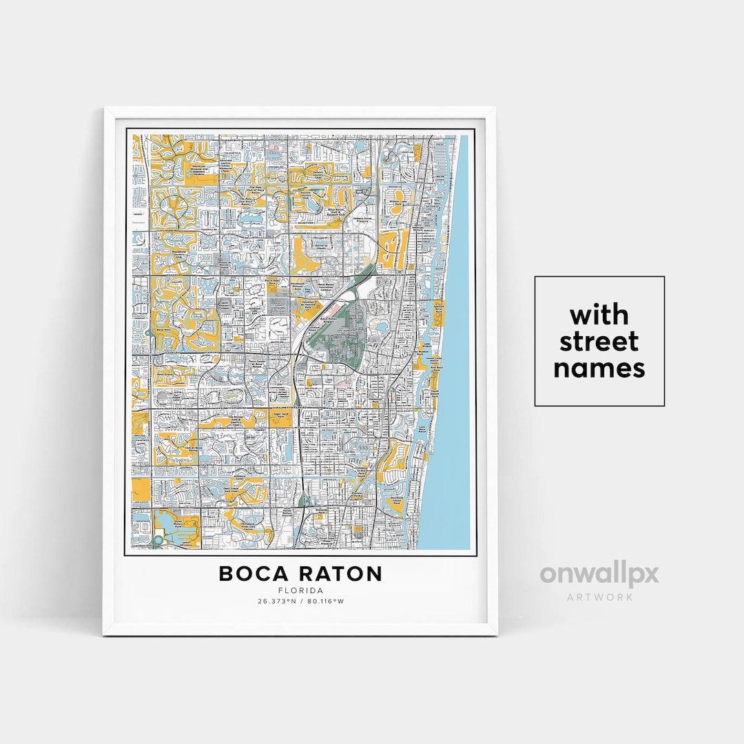 Boca Raton Map Print, Street Names Boca Raton Print, Map of Boca Raton ...