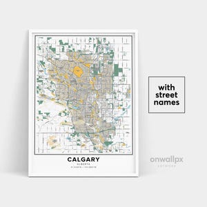 Impression de carte de Calgary, impression de noms de rues de Calgary, carte imprimable de Calgary au Canada, art de carte de ville, art de carte de Calgary Alberta, cadeau de voyage