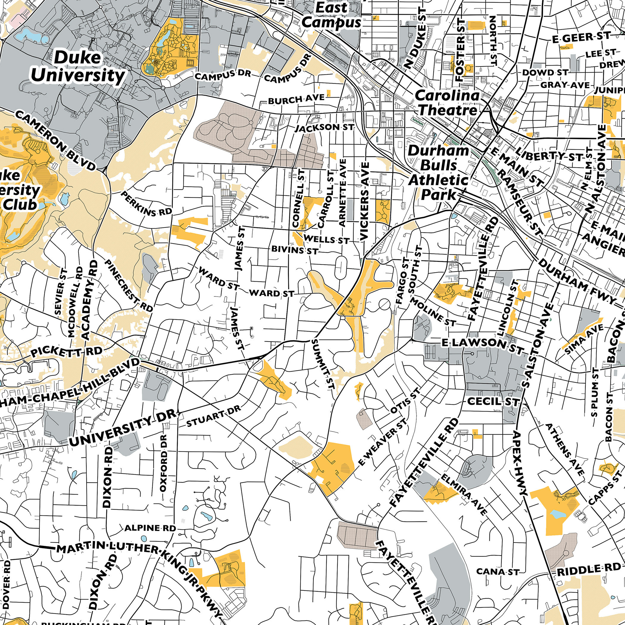 Durham Map Print, Street Names Durham Print, Printable Map of Durham ...
