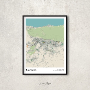 Caracas Map Poster, Retro Caracas Decor, Vintage Caracas Gift Poster Wall Art, Retro Caracas Map of Caracas Venezuela, Interior Wall Decor