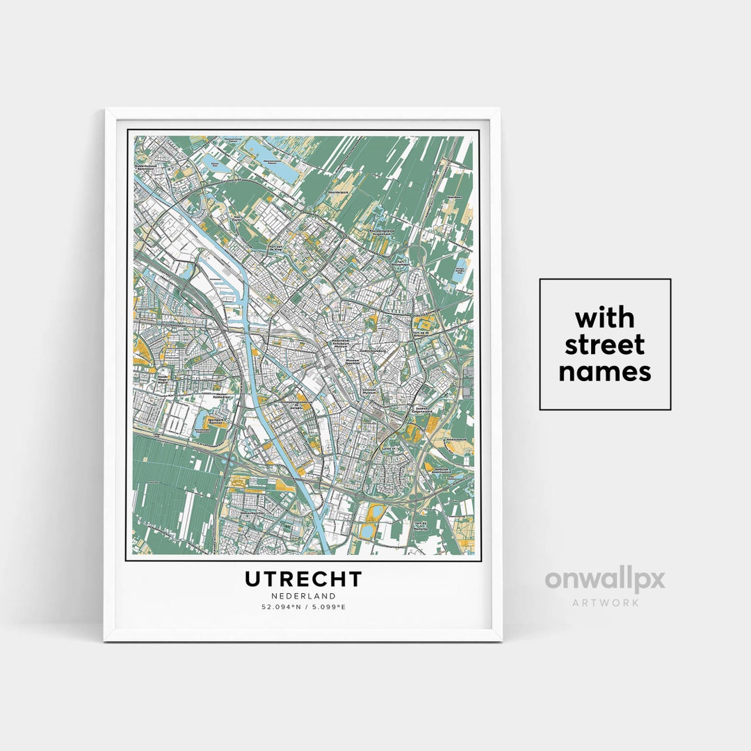 Utrecht Map Print, Street Names Utrecht Print, Printable Map of Utrecht ...