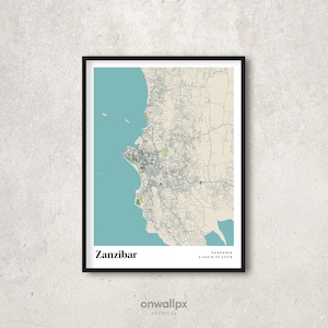 Impression d'affiche de carte de Zanzibar, décoration de carte de Zanzibar rétro, carte-cadeau de Zanzibar vintage, carte rétro de Zanzibar en Tanzanie, art mural intérieur