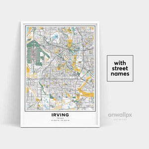 Impressão de mapa de Irving, impressão de nomes de ruas Irving, mapa imprimível de Irving, arte de mapa da cidade, arte de mapa de Irving Texas, pôster de presente de viagem