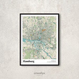 Poster impression carte de Hambourg, décoration carte de Hambourg rétro, art cadeau Hambourg vintage, plan de la ville de Hambourg Allemagne rétro, décoration murale