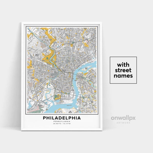 Philadelphia Map Print, Street Names Philadelphia Print, Map Of Philadelphia, City Map Art, Philadelphia Pennsylvania Map Art, Gift Poster